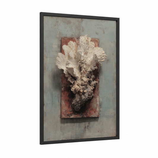 Textured Coral Cluster framed art print — black wood frame — cream and russet palette