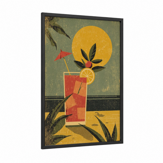 Citrus Cocktail framed art print — black wood frame — gold and red palette