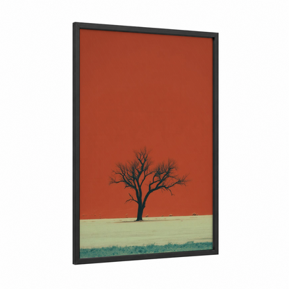 Solitary Desert Tree framed savanna and desert trees print — black wood frame — sage green palette