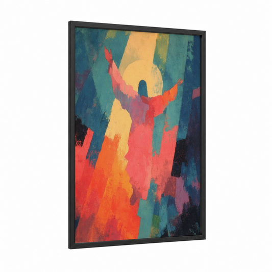 Risen Christ framed jesus christ print — black wood frame — red and gold palette