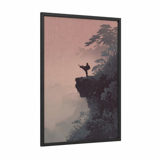 Mountain Capoeira framed art print — black wood frame — rose gold and gray palette