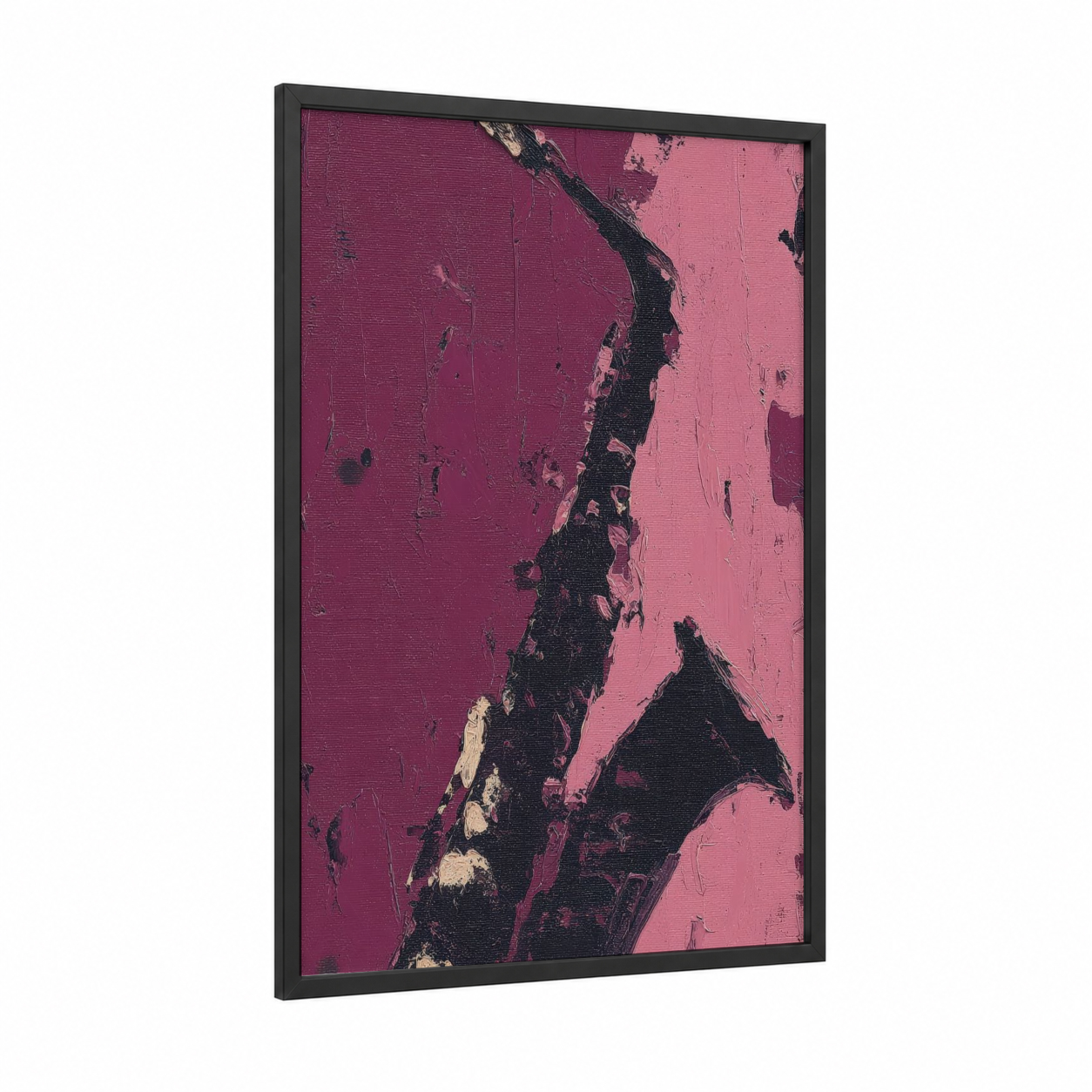 Pink Saxophone framed art print — black wood frame — magenta and black palette