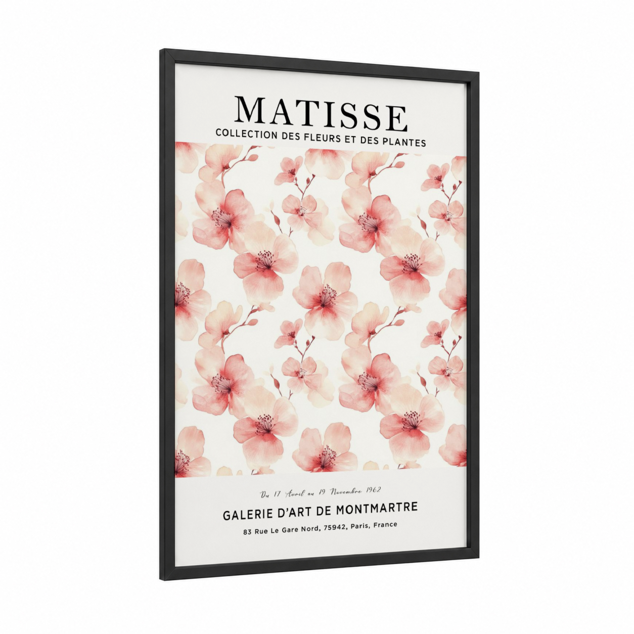 Matisse Floral framed abstract flower print — black wood frame — pink and cream palette