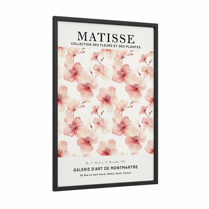 Matisse Floral framed abstract flower print — black wood frame — pink and cream palette