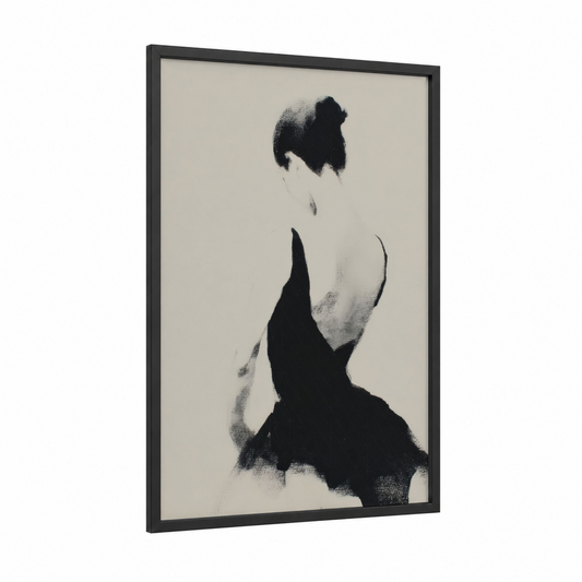 Graceful Silhouette framed ballet print — black wood frame — black and white and dove gray palette