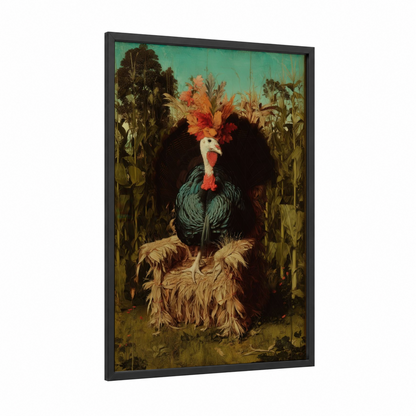 Cornfield Turkey framed art print — black wood frame — teal palette