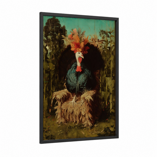 Cornfield Turkey framed art print — black wood frame — teal palette