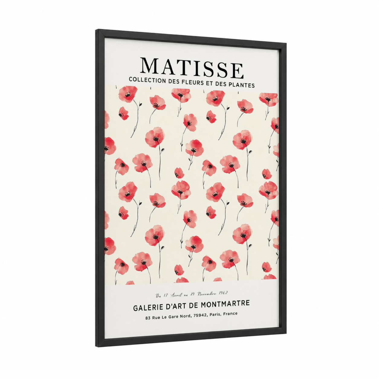 Matisse Poppies framed abstract flower print — black wood frame — salmon pink and cream palette