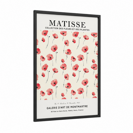 Matisse Poppies framed abstract flower print — black wood frame — salmon pink and cream palette