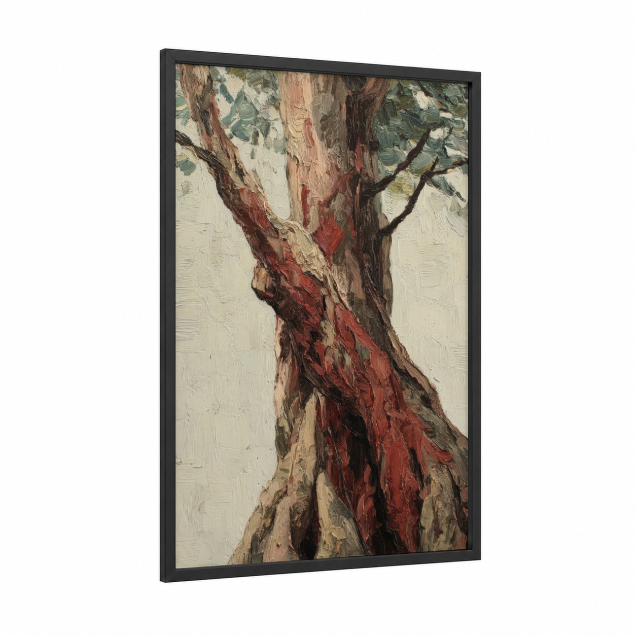 Ancient Banyan framed banyan tree print — black wood frame — russet and cream palette