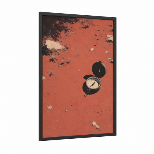 Desert Compass framed art print — black wood frame — russet and orange palette