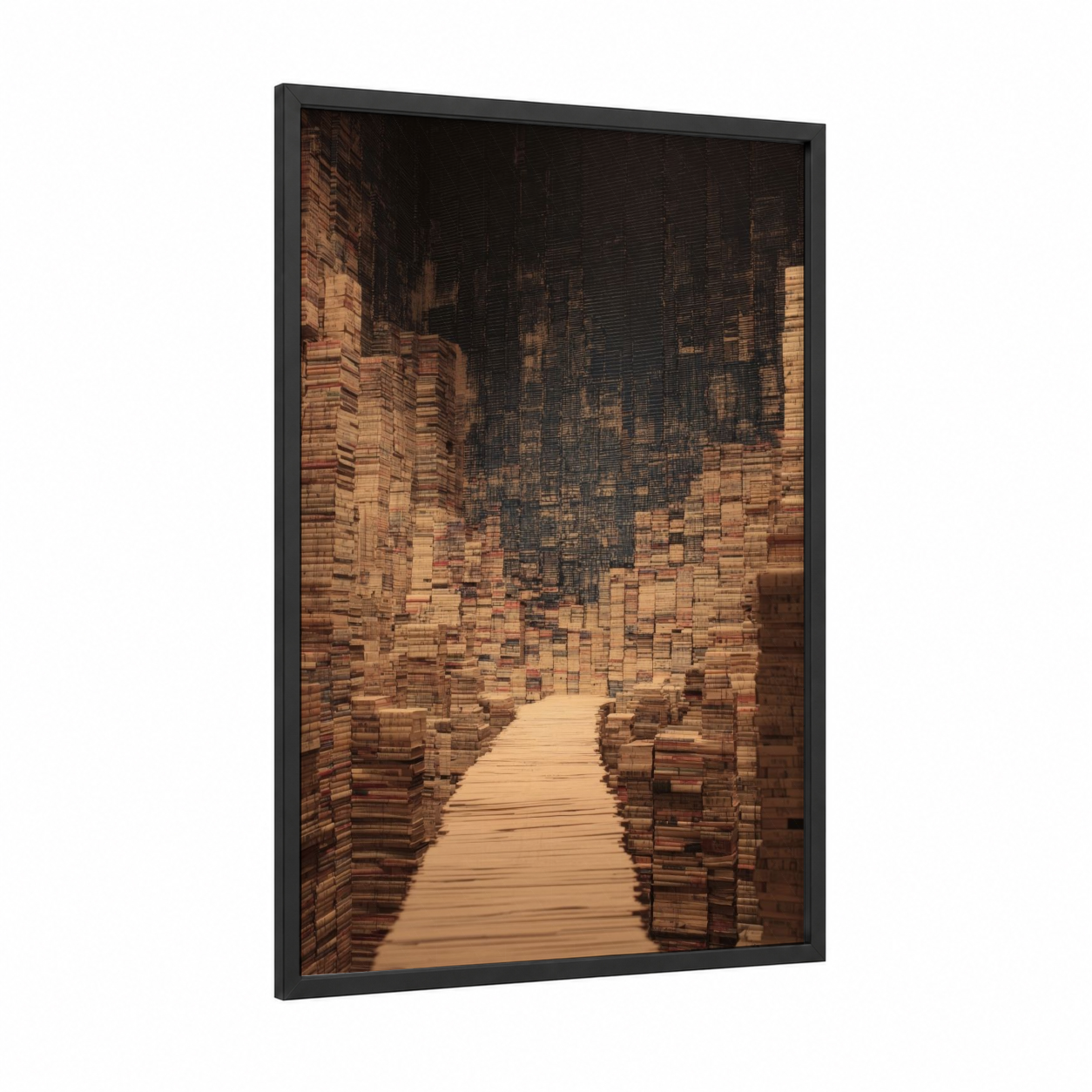 Brick Passage framed bridges print — black wood frame — russet and black palette