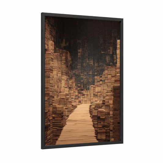Brick Passage framed bridges print — black wood frame — russet and black palette