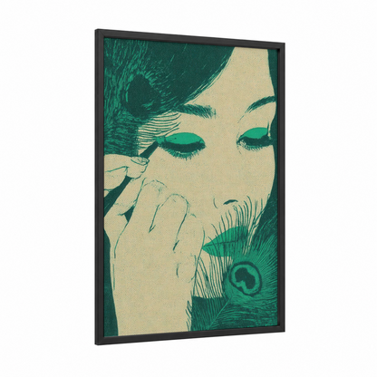 Emerald Elegance framed make up print — black wood frame — teal and cream palette