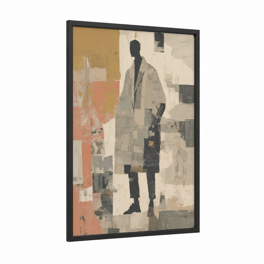 Modern Gentleman framed men's fashion print — black wood frame — gold and black and white palette
