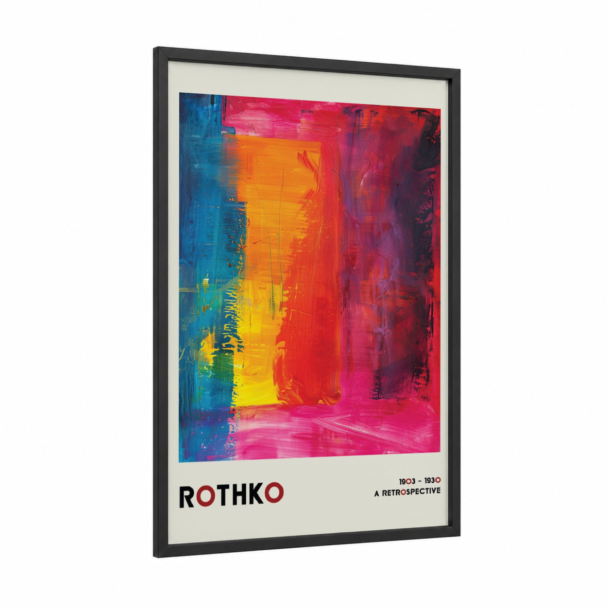 Chromatic Portal framed abstract classic print — black wood frame — red and blue palette