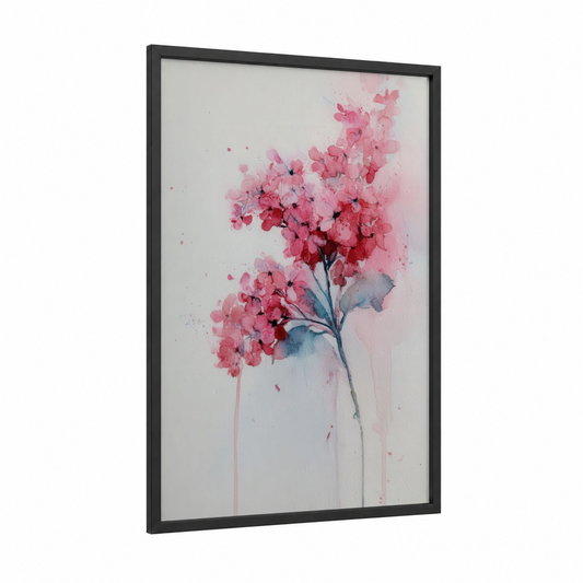 Blushing Lilac framed art print — black wood frame — pink and blue palette