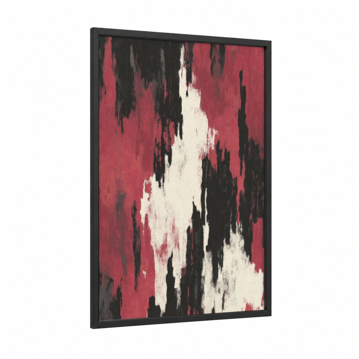 Crimson Contrast framed abstract expressionism print — black wood frame — red and black and white palette