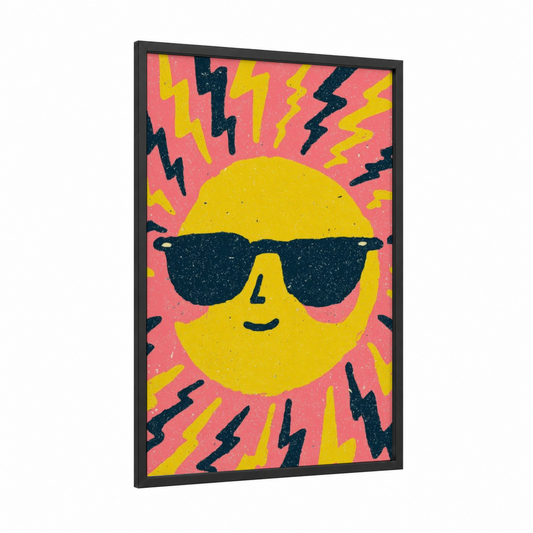 Cool Sun framed the sun print — black wood frame — yellow and pink palette