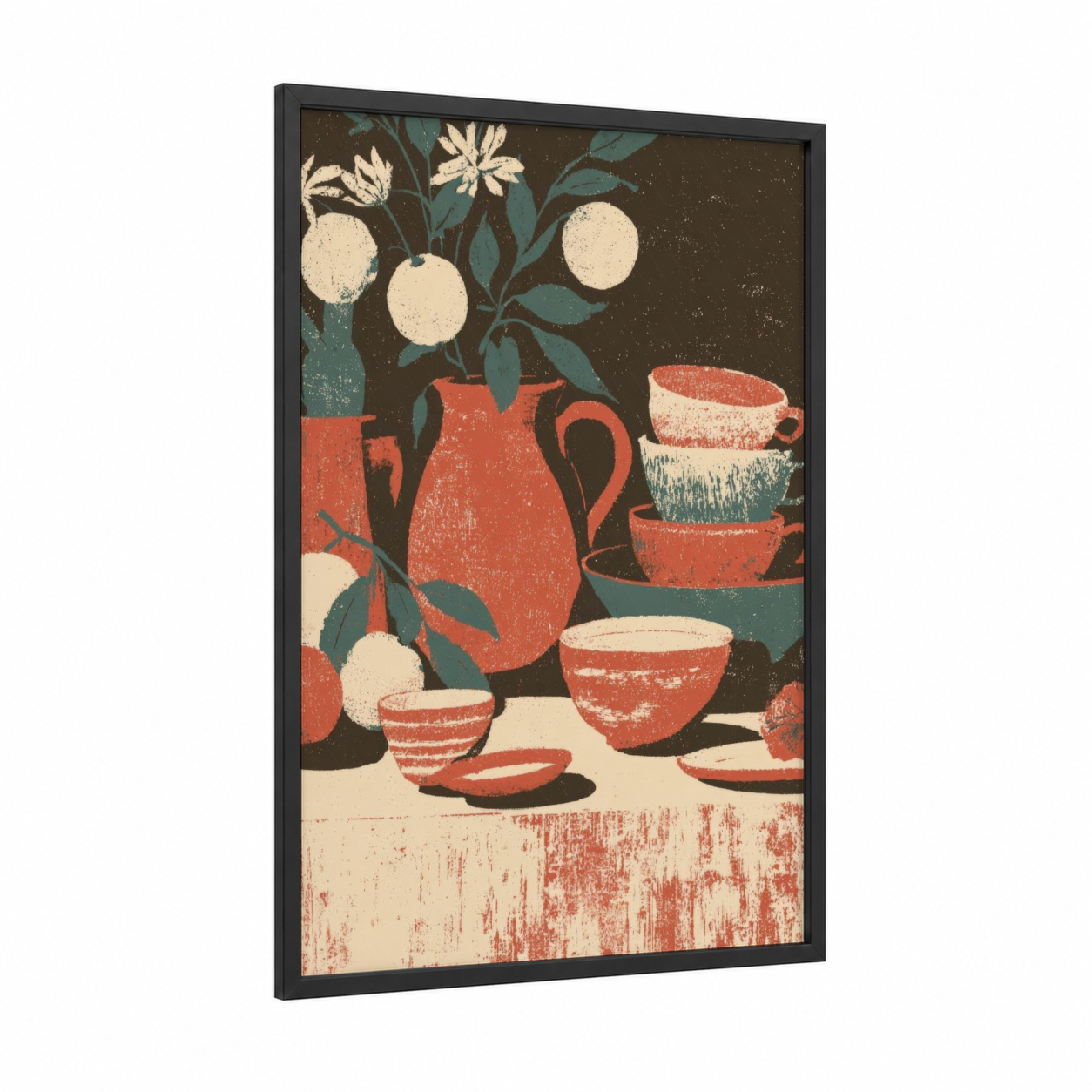 Festive Citrus Celebration framed cinco de mayo print — black wood frame — red and teal palette