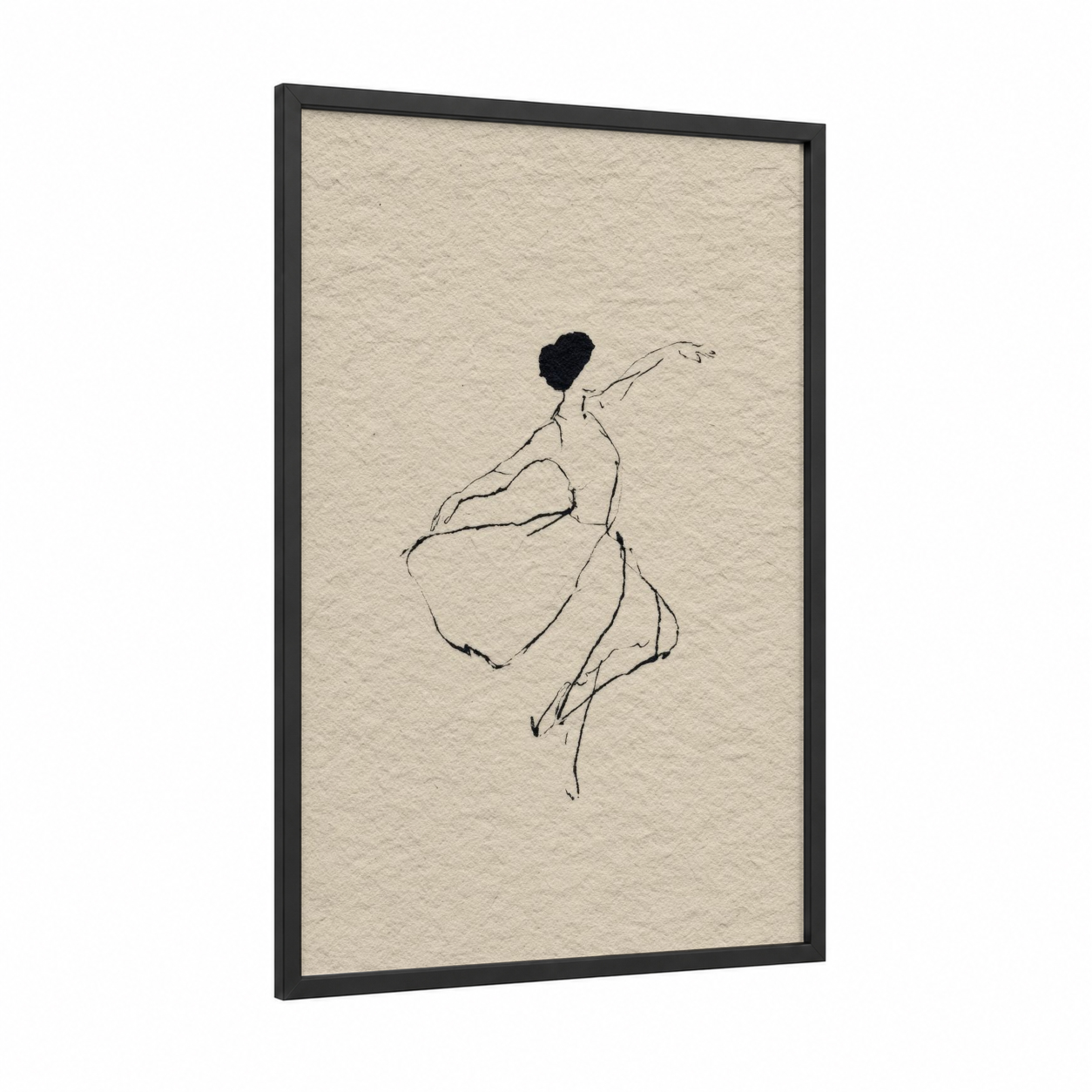 Expressive Zumba Dancer framed art print — black wood frame — black and cream palette