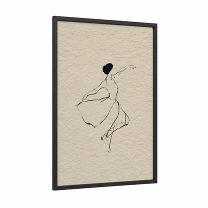 Expressive Zumba Dancer framed art print — black wood frame — black and cream palette
