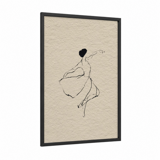 Expressive Zumba Dancer framed art print — black wood frame — black and cream palette