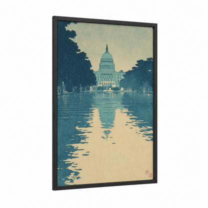 Capitol Reflection framed us capitol print — black wood frame — teal and cream palette