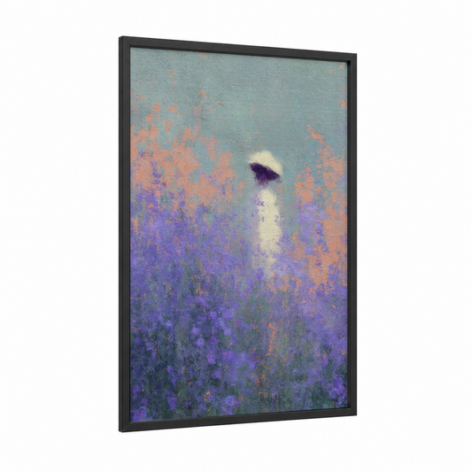 Lavender Fairy framed art print — black wood frame — purple and peach palette