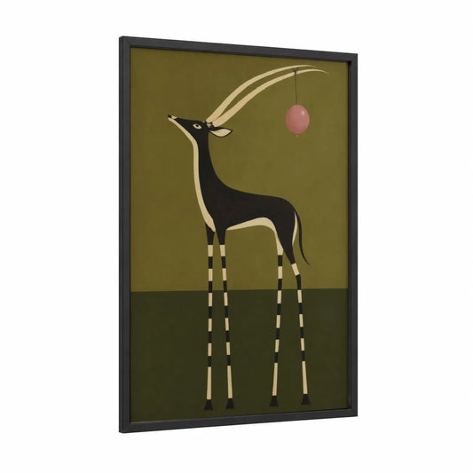 Elegant Antelope with Ornament Wall Art framed art print — black wood frame — olive and black palette