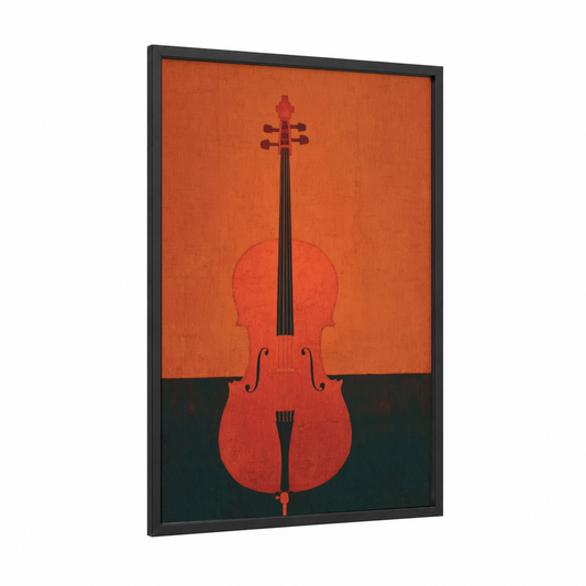 Crimson Cello framed art print — black wood frame — red and black palette