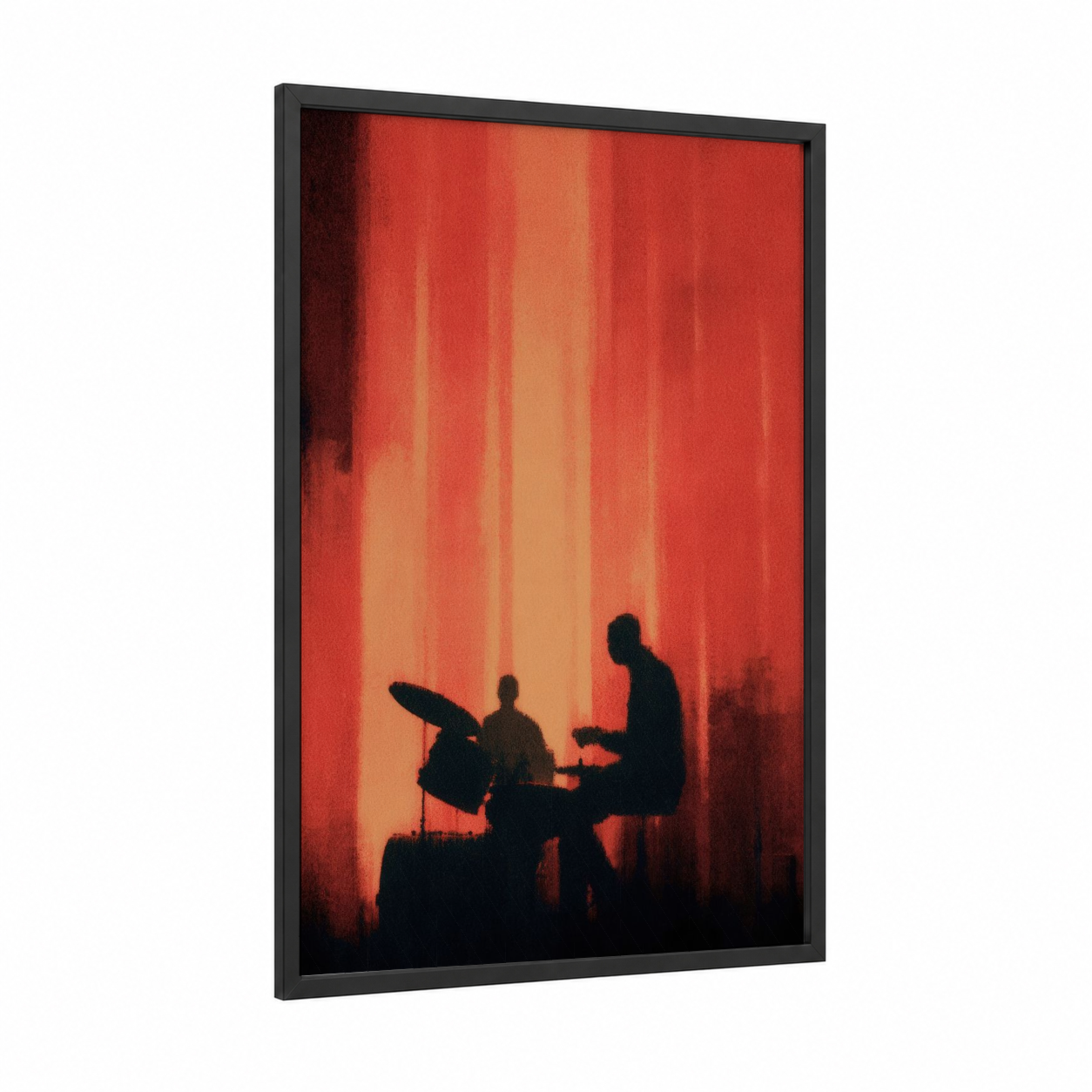 Silhouette Funk framed art print — black wood frame — red and orange palette