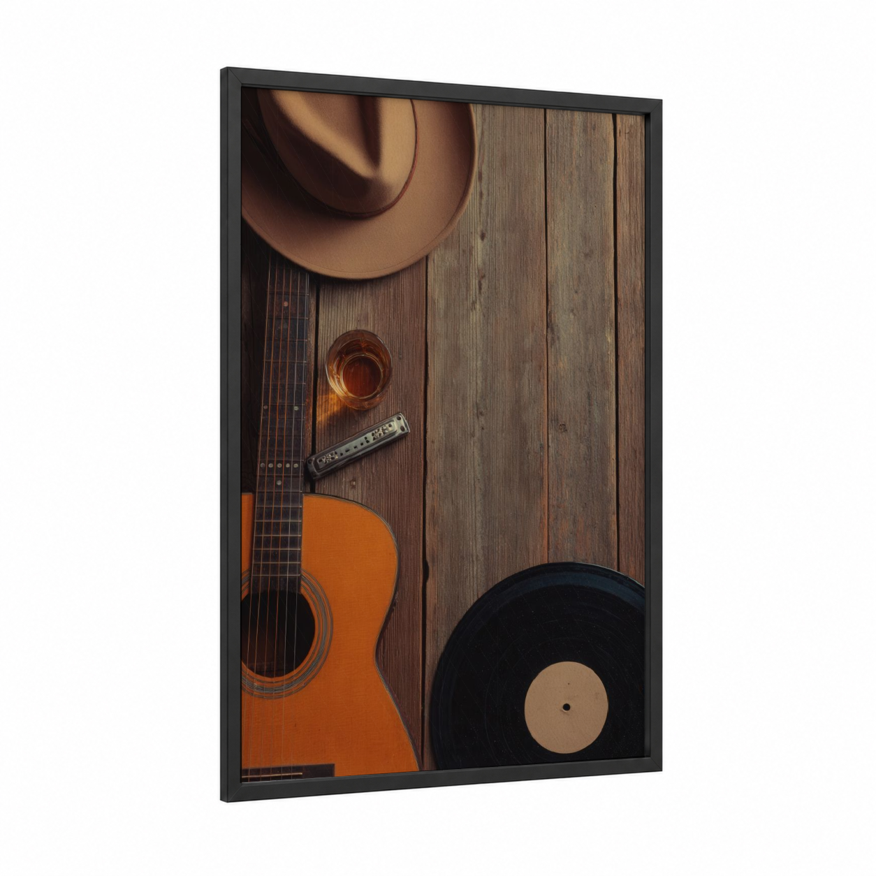 Country Music Vibes framed art print — black wood frame — brown and gold palette