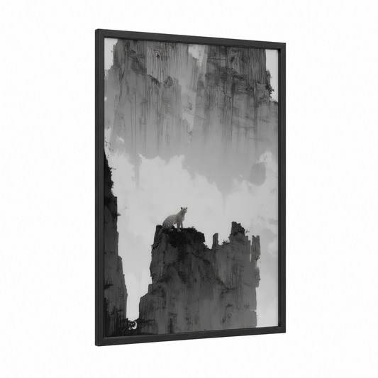 Urban Leopard framed art print — black wood frame — black and white palette