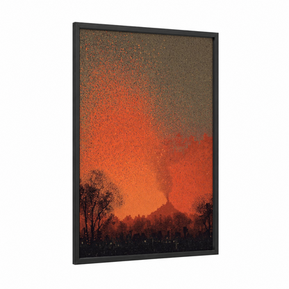 Crimson Volcano Sunset framed art print — black wood frame — red and orange palette