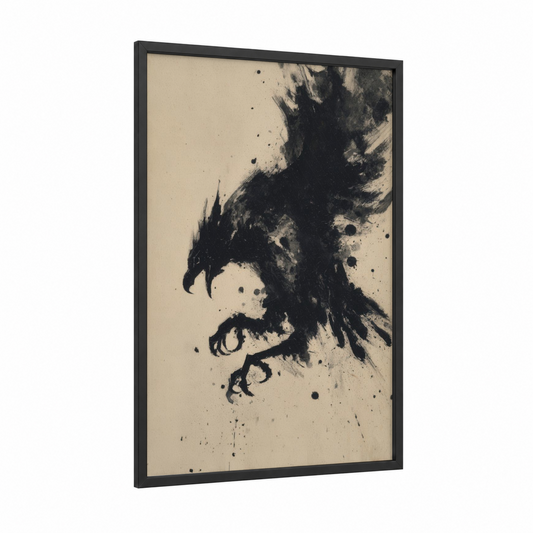 Ink Griffin framed art print — black wood frame — black and white palette