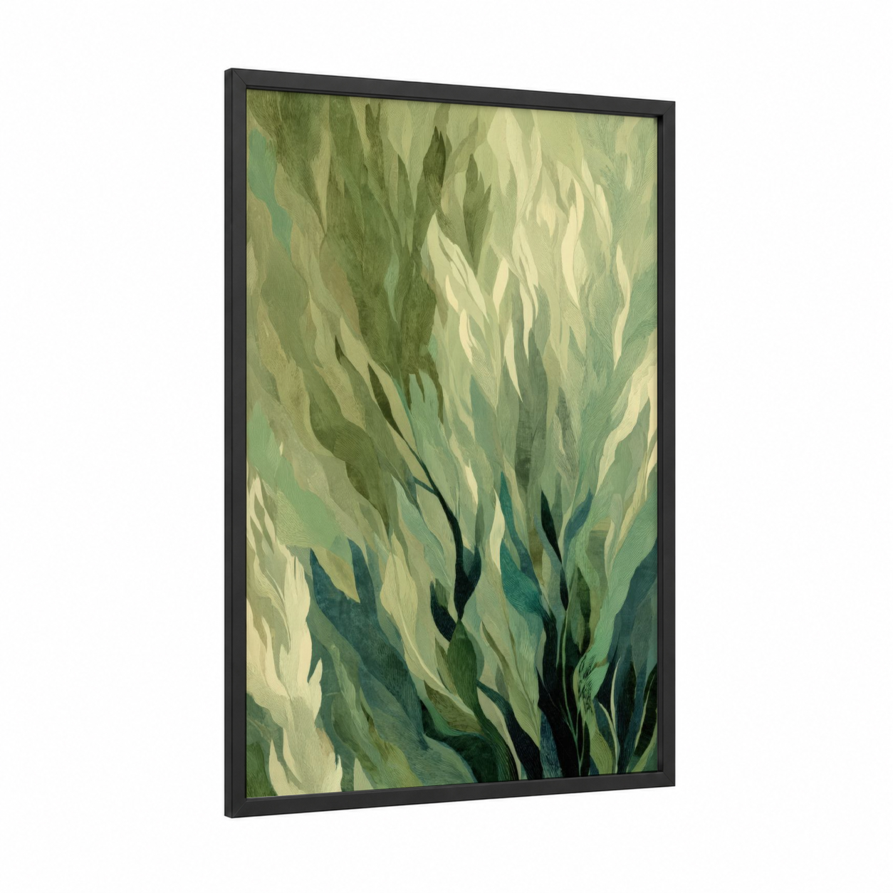 Ethereal Willow framed willow forest print — black wood frame — light green and cream palette