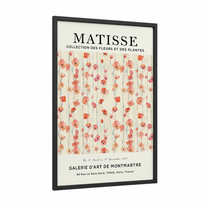 Poppy Garden framed abstract flower print — black wood frame — peach and cream palette