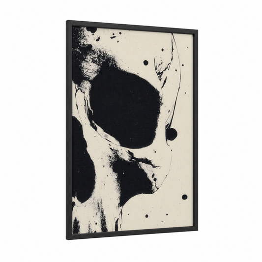 Abstract Skull framed art print — black wood frame — black and white palette