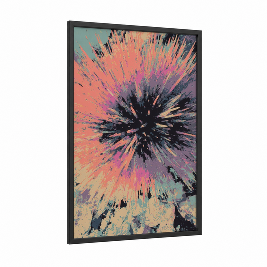 Vibrant Sea Urchin framed art print — black wood frame — salmon pink and magenta palette