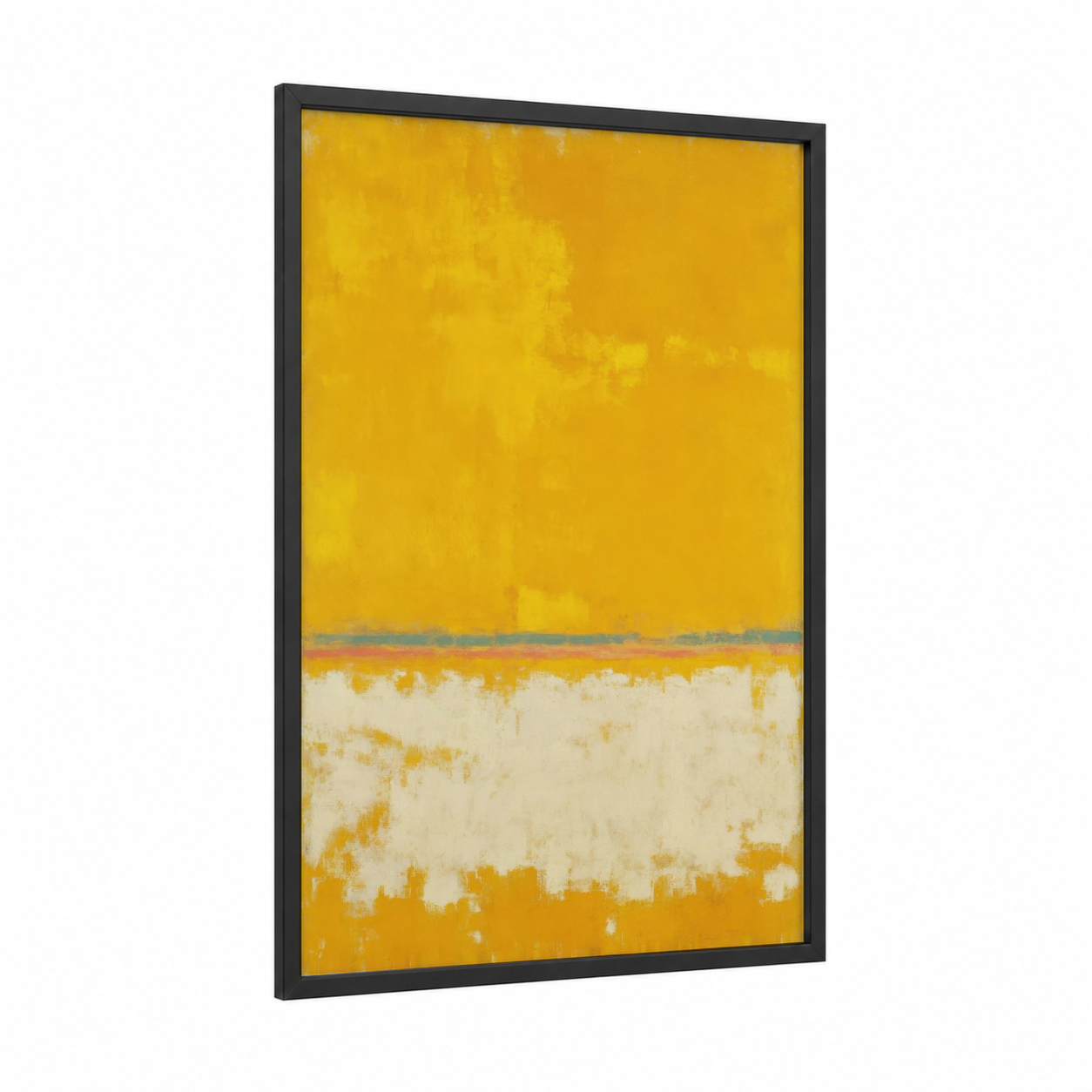 Golden Horizon framed abstract expressionism print — black wood frame — yellow gold and cream palette