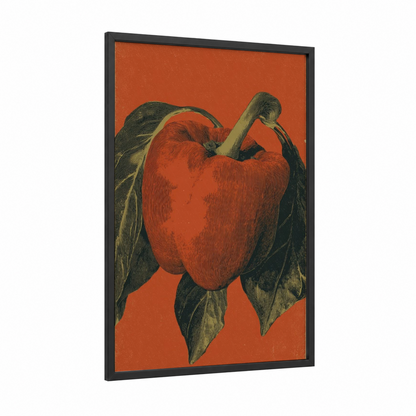 Crimson Apple framed vegetable print — black wood frame — red and pumpkin palette
