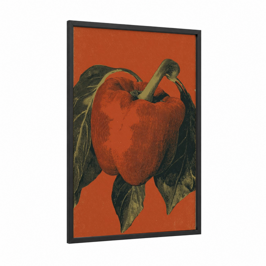 Crimson Apple framed vegetable print — black wood frame — red and pumpkin palette
