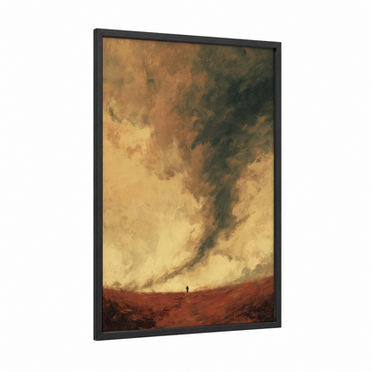 Desert Tornado framed art print — black wood frame — mustard and russet palette