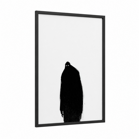 Ethereal Yeti framed art print — black wood frame — black and white palette