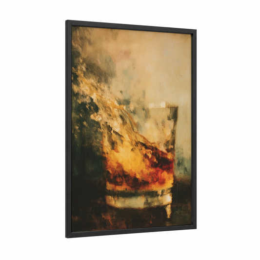 Golden Whiskey framed art print — black wood frame — gold and black palette