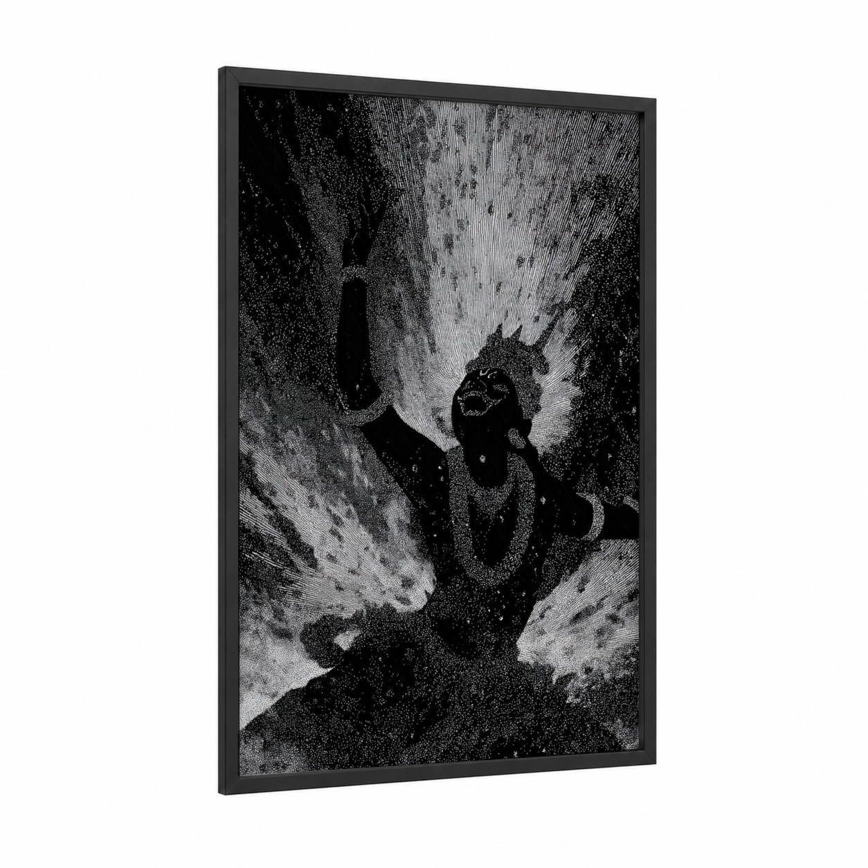 Divine Mudra Hands framed hinduism print — black wood frame — black and white palette