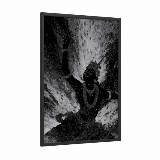 Divine Mudra Hands framed hinduism print — black wood frame — black and white palette