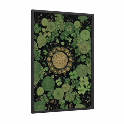Golden Clover Mandala framed st. patrick's day print — black wood frame — green and gold palette