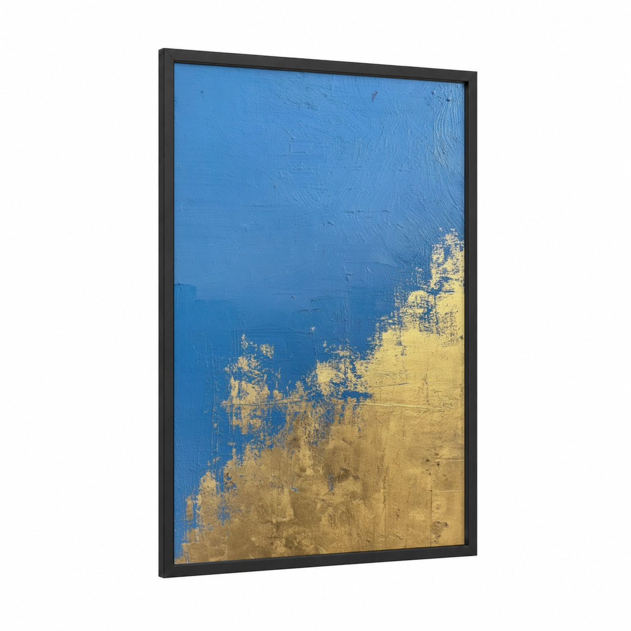 Azure Decay framed abstract classic print — black wood frame — blue and yellow gold palette